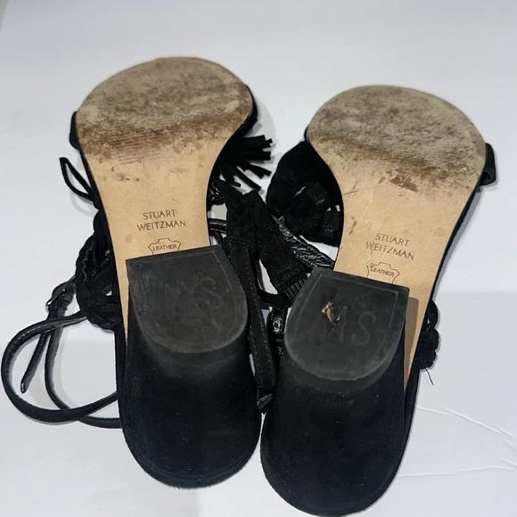 Stuart Weitzman Black Suede Tassel Mania Heeled Sandal size 7.5 - Picture 7 of 7